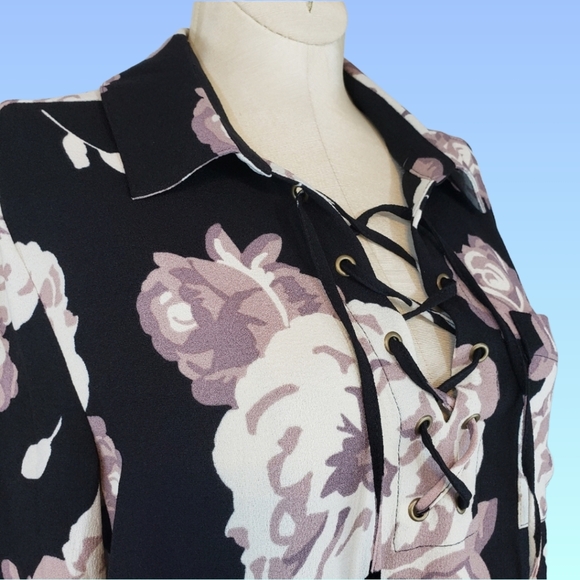 Mud Pie lace-up shirt Dress Floral Pattern  Size Large - Picture 3 of 10